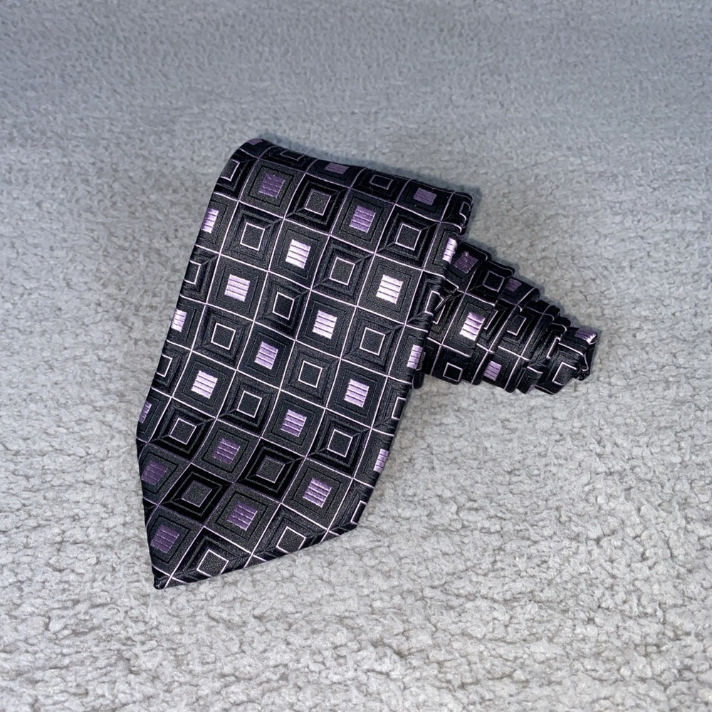 Stafford Signature Mens Silk Tie Geometric Purple Black - Picture 1 of 6